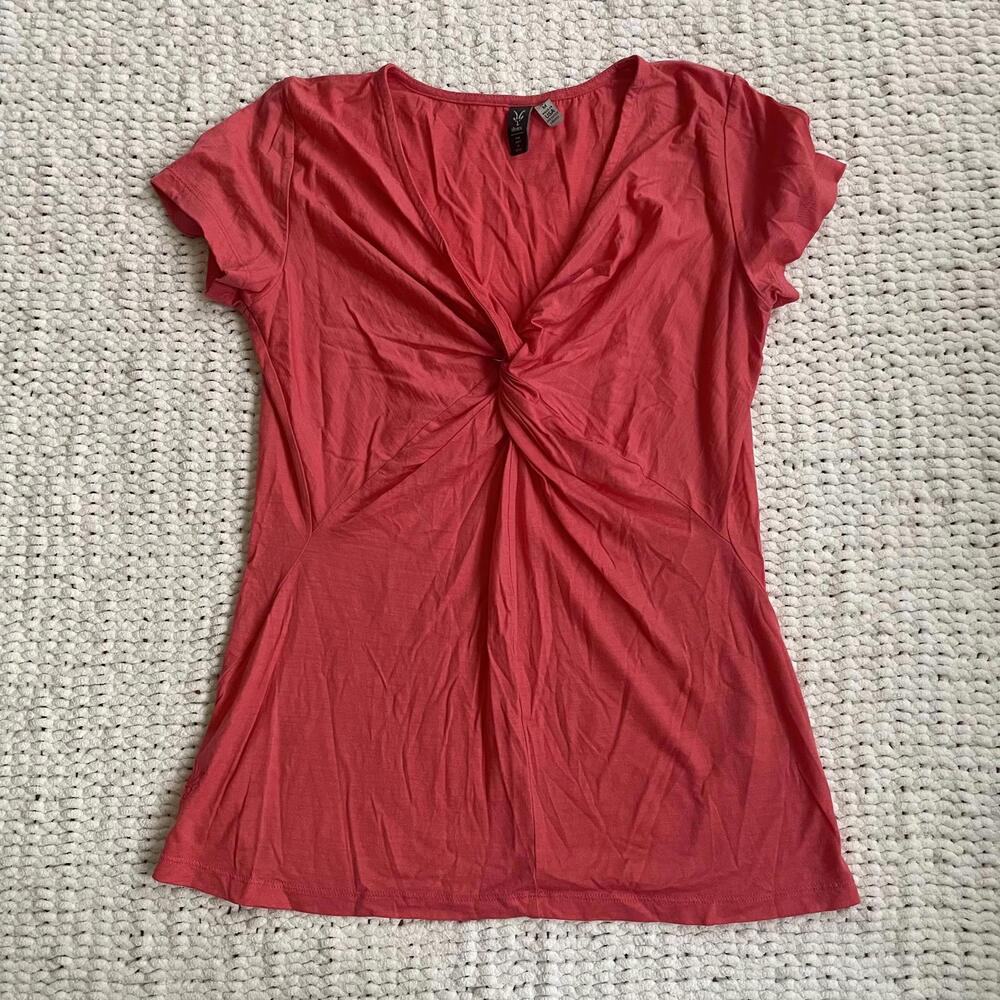 Ibex Women’s Pink Ruched V-Neck Merino Wool T-Shirt - Size Medium